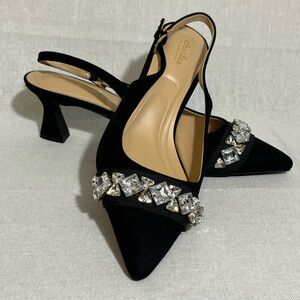 Black Heels Rhinestones Slingback Size 10M Wedding Formal Cushion Adjustable